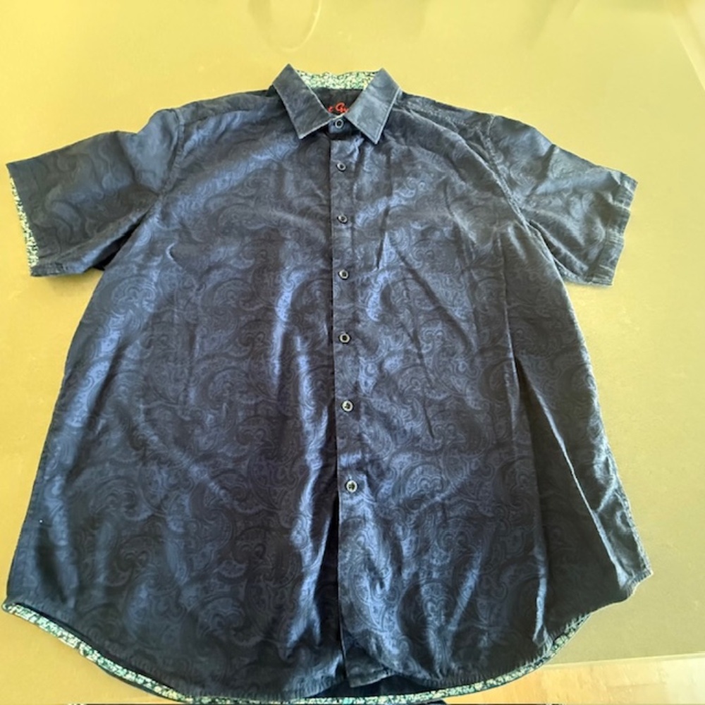 Men's Robert Graham XXL Short Sleeve Shirt Blue Paisley Button Shirt